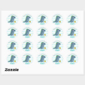 Sticker Rond Cute Blue Kawaii Dinosaur Boy Anniversaire Merci (Feuille)