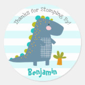 Sticker Rond Cute Blue Kawaii Dinosaur Boy Anniversaire Merci (Devant)