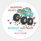 Sticker Rond Cute Blue Monster Truck School Valentine (Devant)