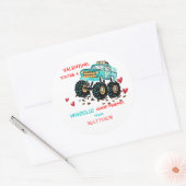 Sticker Rond Cute Blue Monster Truck School Valentine (Enveloppe)