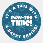 Sticker Rond Cute Blue Pawprints Pet Adoption Paw tee! Heure  (Devant)