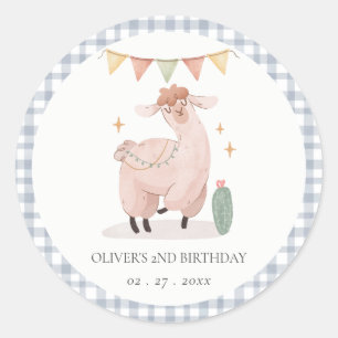 Sticker Rond Cute Blue Plaid Cactus Boho Llama N'importe quel â