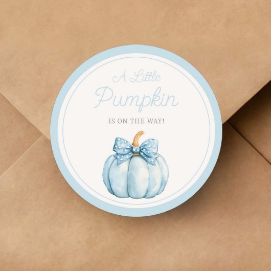 Sticker Rond Cute Blue Pumpkin Boy Baby Shower