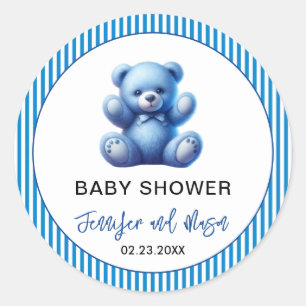 Sticker Rond Cute Blue Teddy Ours Vintage bébé garçon douche