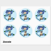 Sticker Rond Cute Blueberry Thème Chibi avec bleuets (Feuille)