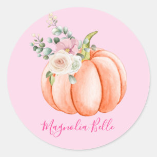 Sticker Rond Cute Blush Pink Spring Floral Nom du petit Citroui