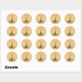 Sticker Rond Cute Bobcat sur cactus (Feuille)