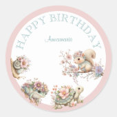 Sticker Rond Cute Boho Animal Birthday Party (Devant)