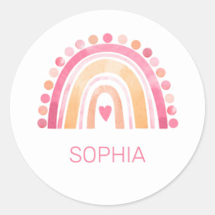 Sticker Rond Cute Boho Aquarelle arc-en-ciel en rose personnali