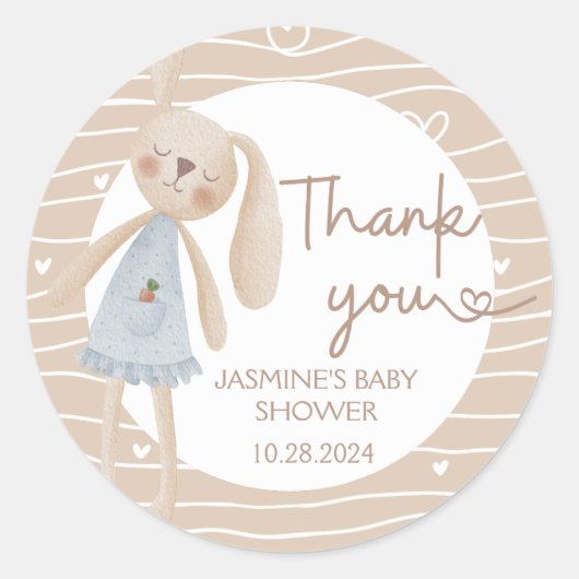 Sticker Rond Cute Boho Oh Baby Bunny Coeurs Merci (Devant)