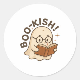 Sticker Rond Cute Book Reading Ghost Funny Bookworm Halloween