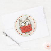 Sticker Rond Cute Bookish Owl Rouge-Taupe-Blanc Plaque (Enveloppe)
