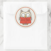 Sticker Rond Cute Bookish Owl Rouge-Taupe-Blanc Plaque (Sac)