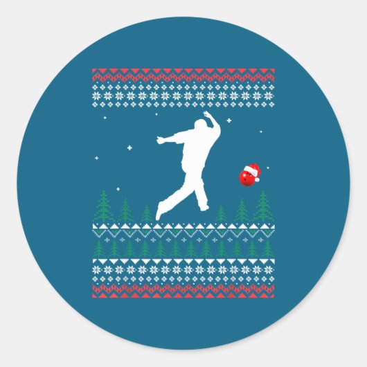 Sticker Rond Cute Bowling Player Santa Claus Hat Ugly Christmas (Devant)