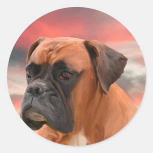 Sticker Rond Cute Boxer Dog Eau Couleur Huile Peinture Art