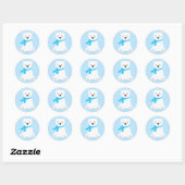 Sticker Rond Cute Boy Polar Bear Baby shower Bleu (Feuille)