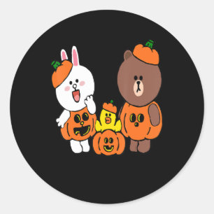 Sticker Rond Cute Brown Ours Cony Lapin Lapin Lapin Citrouille 