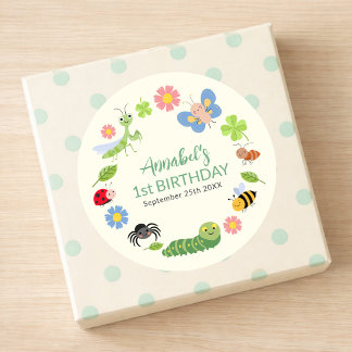 Sticker Rond Cute Bug Ladybug Buttefly Kids 1st Birthday 