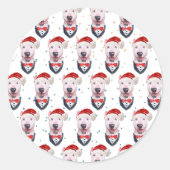 Sticker Rond Cute Bull Terrier Dog Christmas Pattern (Devant)