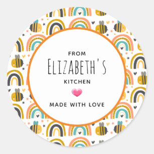 Sticker Rond Cute Bumble Bee et Rainbows Motif
