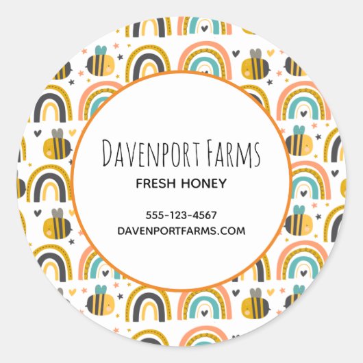 Sticker Rond Cute Bumble Bee et Rainbows Motif (Devant)