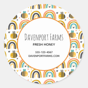 Sticker Rond Cute Bumble Bee et Rainbows Motif