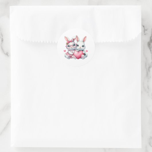 Sticker Rond Cute Bunnies Sharing a Heart (Sac)