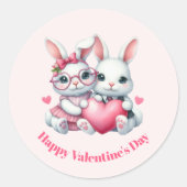Sticker Rond Cute Bunnies Sharing a Heart Valentine's Day (Devant)