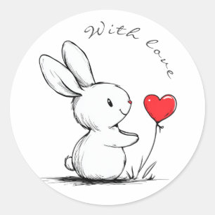 Sticker Rond Cute bunny and red heart , personnalisé