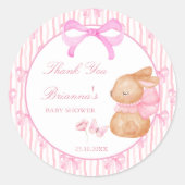 Sticker Rond Cute Bunny arc rose baby shower faveur (Devant)