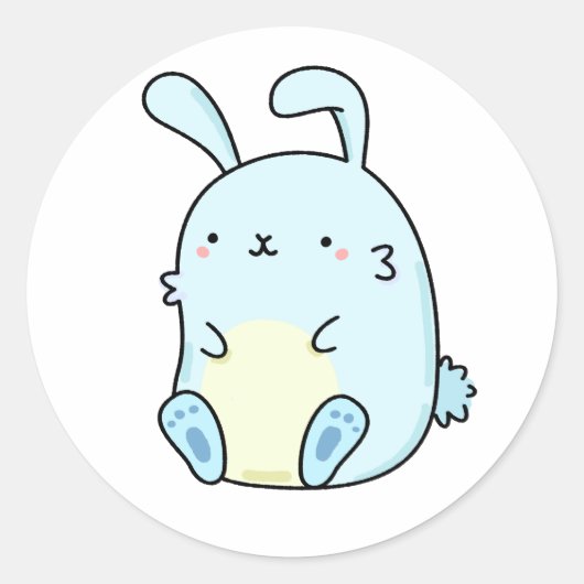 Sticker Rond Cute Bunny Bleu Kawaii (Devant)