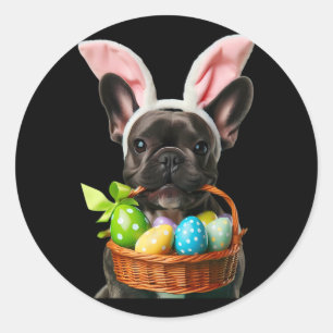 Sticker Rond Cute Bunny Ear Français Bulldog Chien Oeufs de Pâq