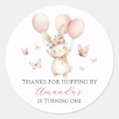 Sticker Rond Cute Bunny Girl Birthday Party ticker (Devant)