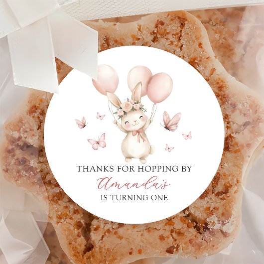 Sticker Rond Cute Bunny Girl Birthday Party ticker