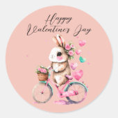 Sticker Rond Cute Bunny Hearts Rose Hearts Joyeux Valentines Da (Devant)