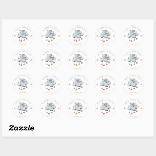 Sticker Rond Cute Bunny Nuages d'étoiles Baby shower (Feuille)