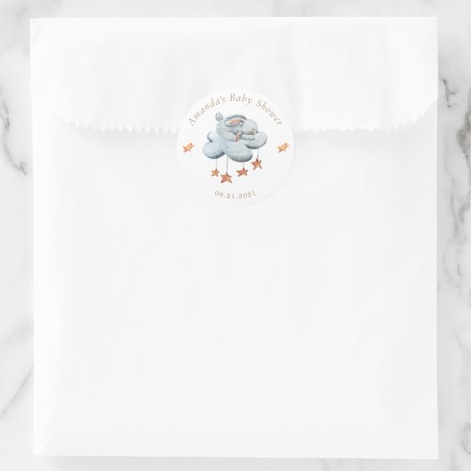 Sticker Rond Cute Bunny Nuages d'étoiles Baby shower (Sac)