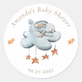 Sticker Rond Cute Bunny Nuages d'étoiles Baby shower (Devant)