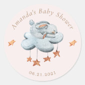Sticker Rond Cute Bunny Nuages d'étoiles Baby shower (Devant)