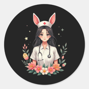 Sticker Rond Cute Bunny Nurse Anime Girl Pâques Médicale Istant