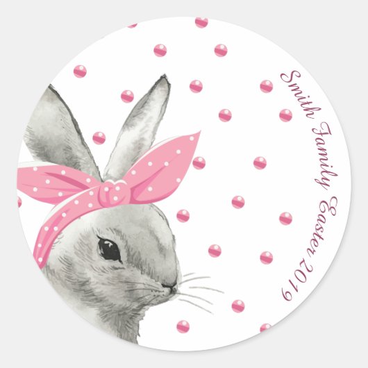 Sticker Rond Cute Bunny Pink Bow design (Devant)