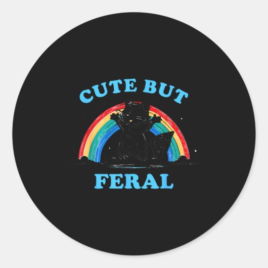 Sticker Rond Cute But Feral Raccoon With Rainbow Funny Raccoon  (Devant)