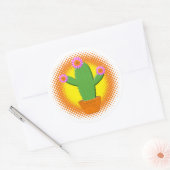Sticker Rond Cute Cactus Cartoon Avec Fleurs Roses (Enveloppe)