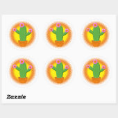 Sticker Rond Cute Cactus Cartoon Avec Fleurs Roses (Feuille)