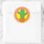 Sticker Rond Cute Cactus Cartoon Avec Fleurs Roses (Sac)