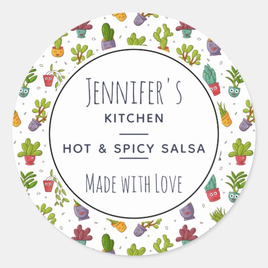 Sticker Rond Cute Cactus Nature Succulents Cuisine Motif (Devant)