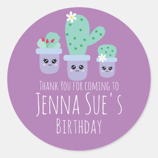 Sticker Rond Cute Cactus Poted Plante Anniversaire Merci (Devant)