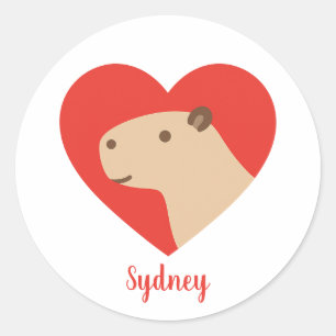 Sticker Rond Cute Capybara Amour Coeur Minimaliste Animal