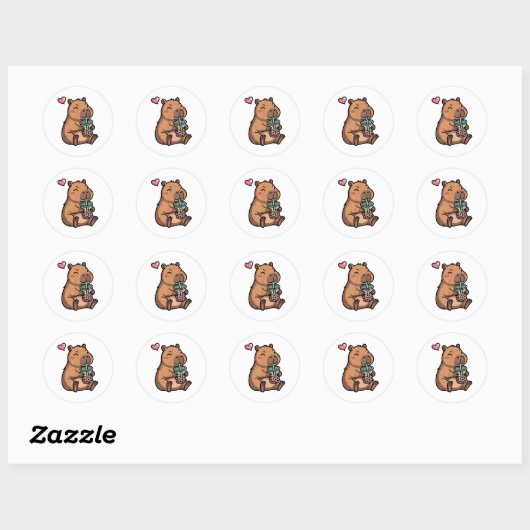 Sticker Rond Cute Capybara Boba Bubble Tea Kawaii Capybara Girl (Feuille)