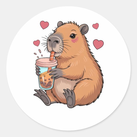 Sticker Rond Cute Capybara Boba Tea Bubble (Devant)